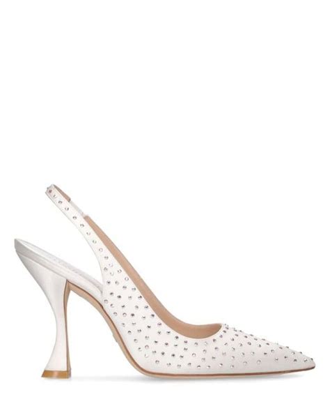 White Satin Slingback Pumps With Crystals 